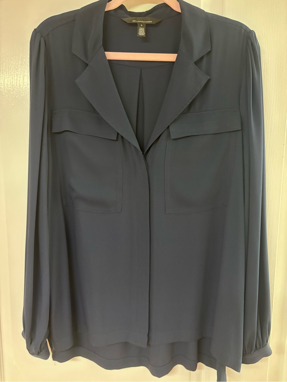 White House Black Market Navy Button Down Blouse